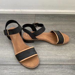 Toms Black and Tan Sandals, Size 9.5